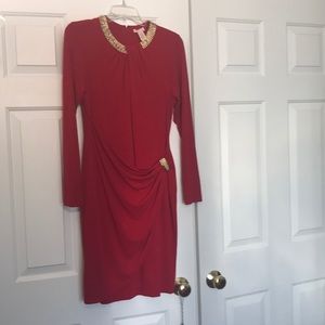 Cache Red long sleeved dress with gold trim